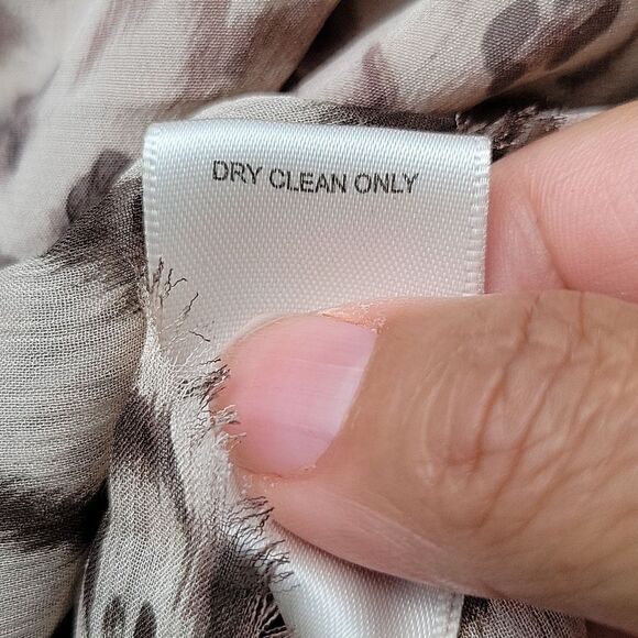 EUC Vintage Rebecca Taylor Animal Print Silk Dress Boho Ruffles Neutral SZ 2 - Picture 12 of 12